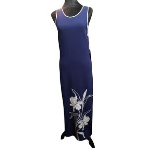 NWT Cynthia Rowley Navy Blue Floral Maxi Dress SMALL